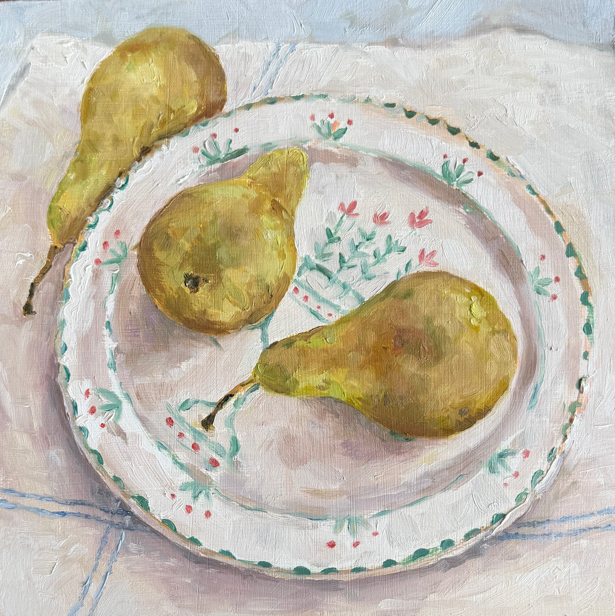 Three pears on Vanessa's plate