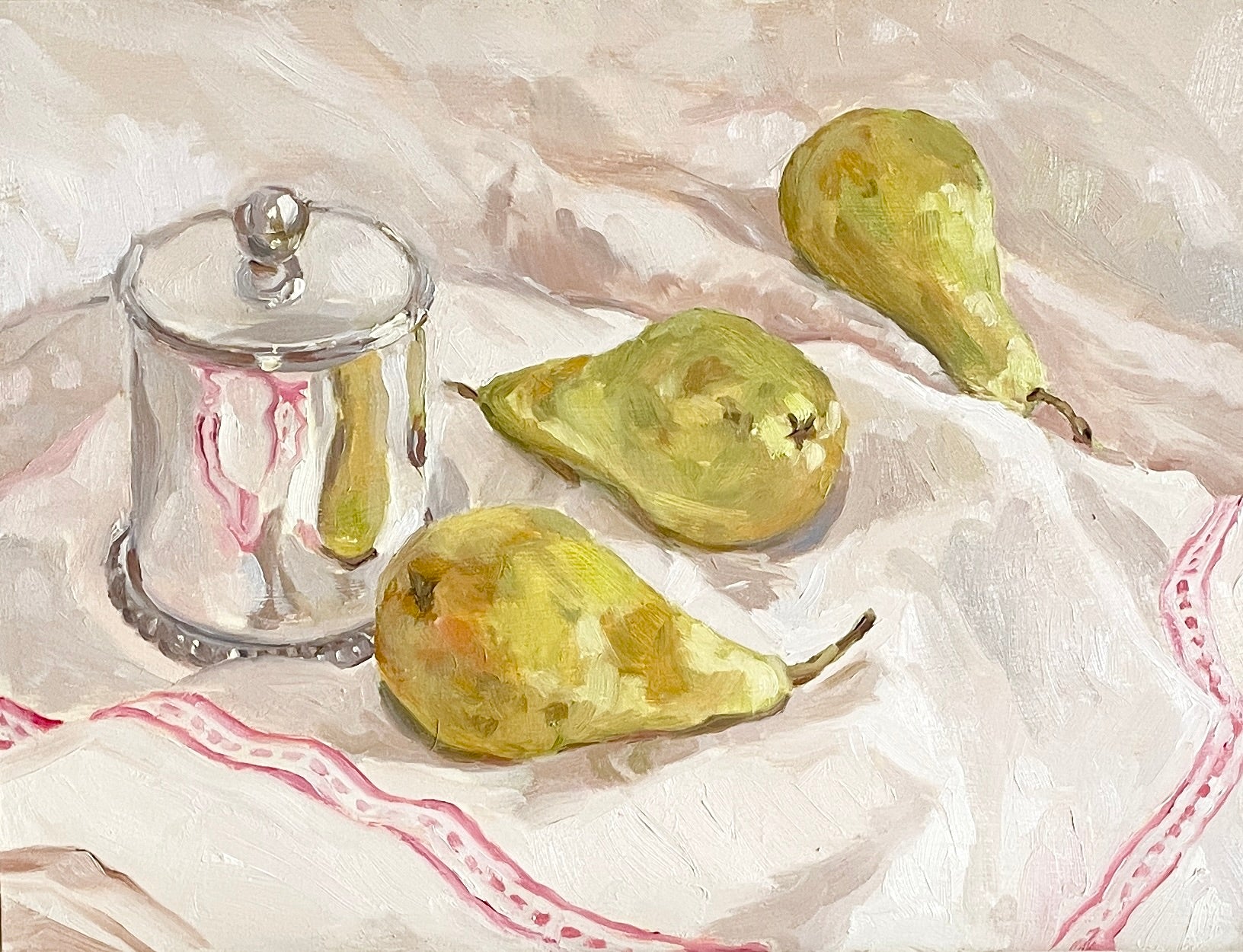 Pears and a silver tea caddy