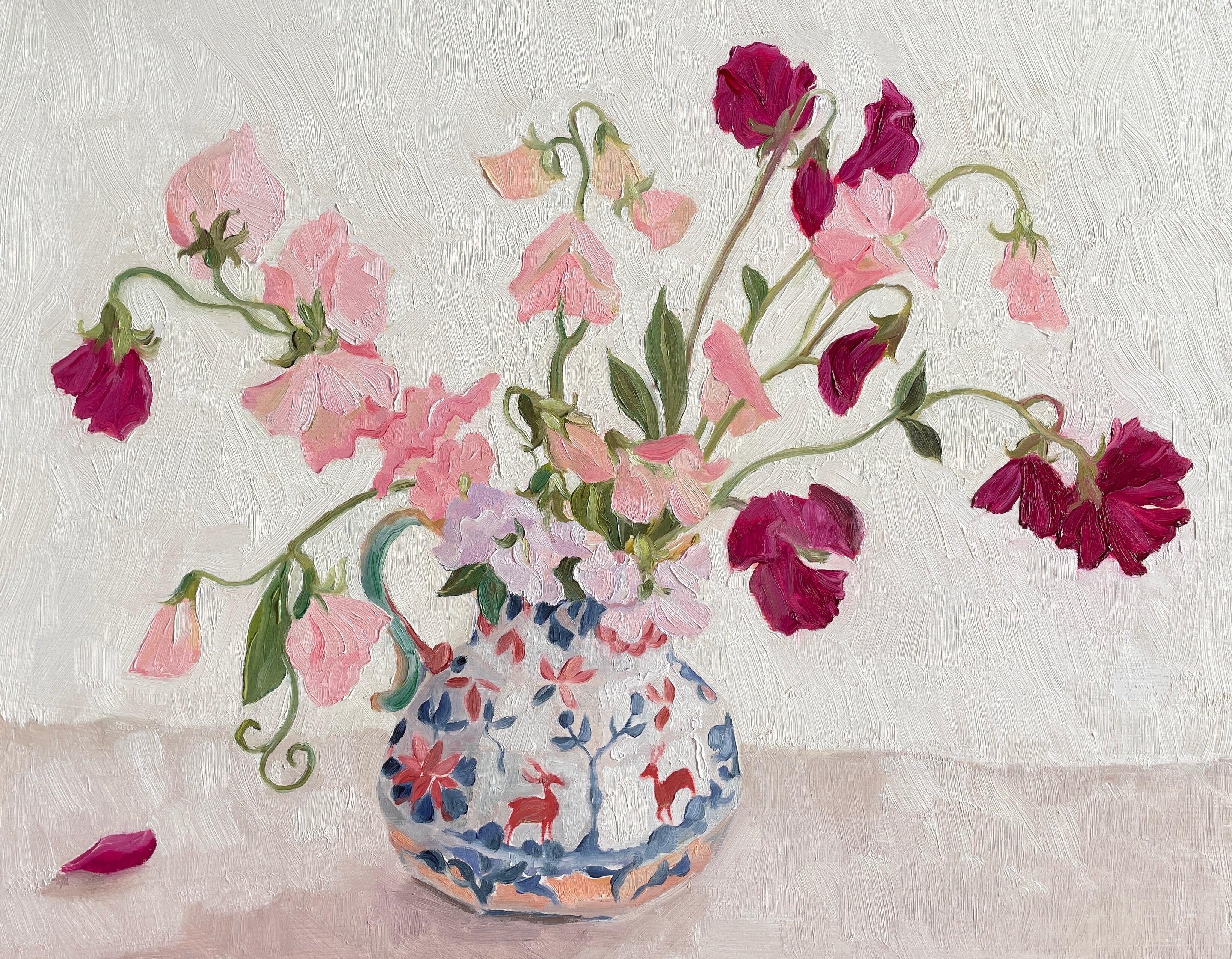 Sweet peas in an ironstone jug