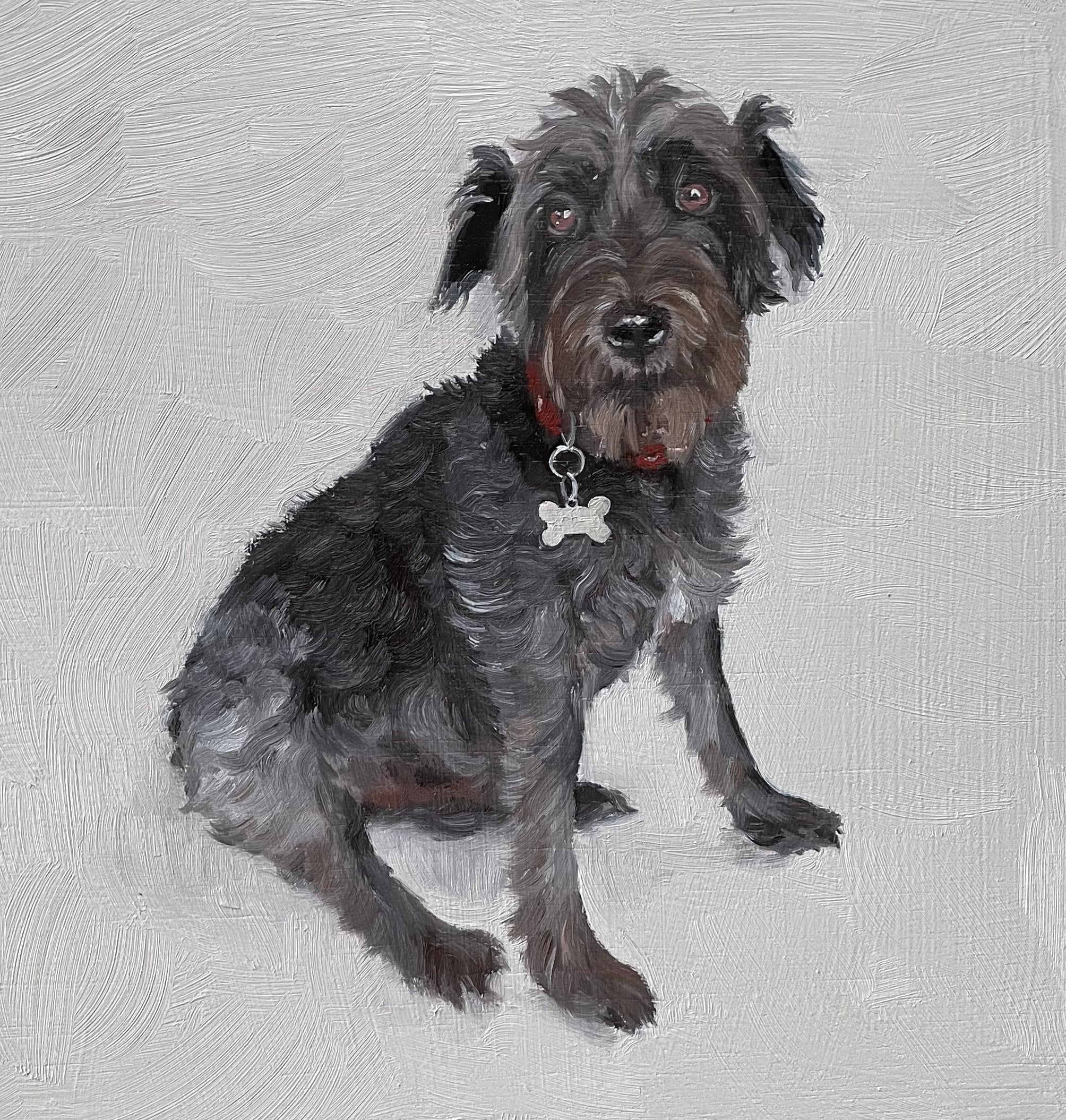 oil painting of a black dog