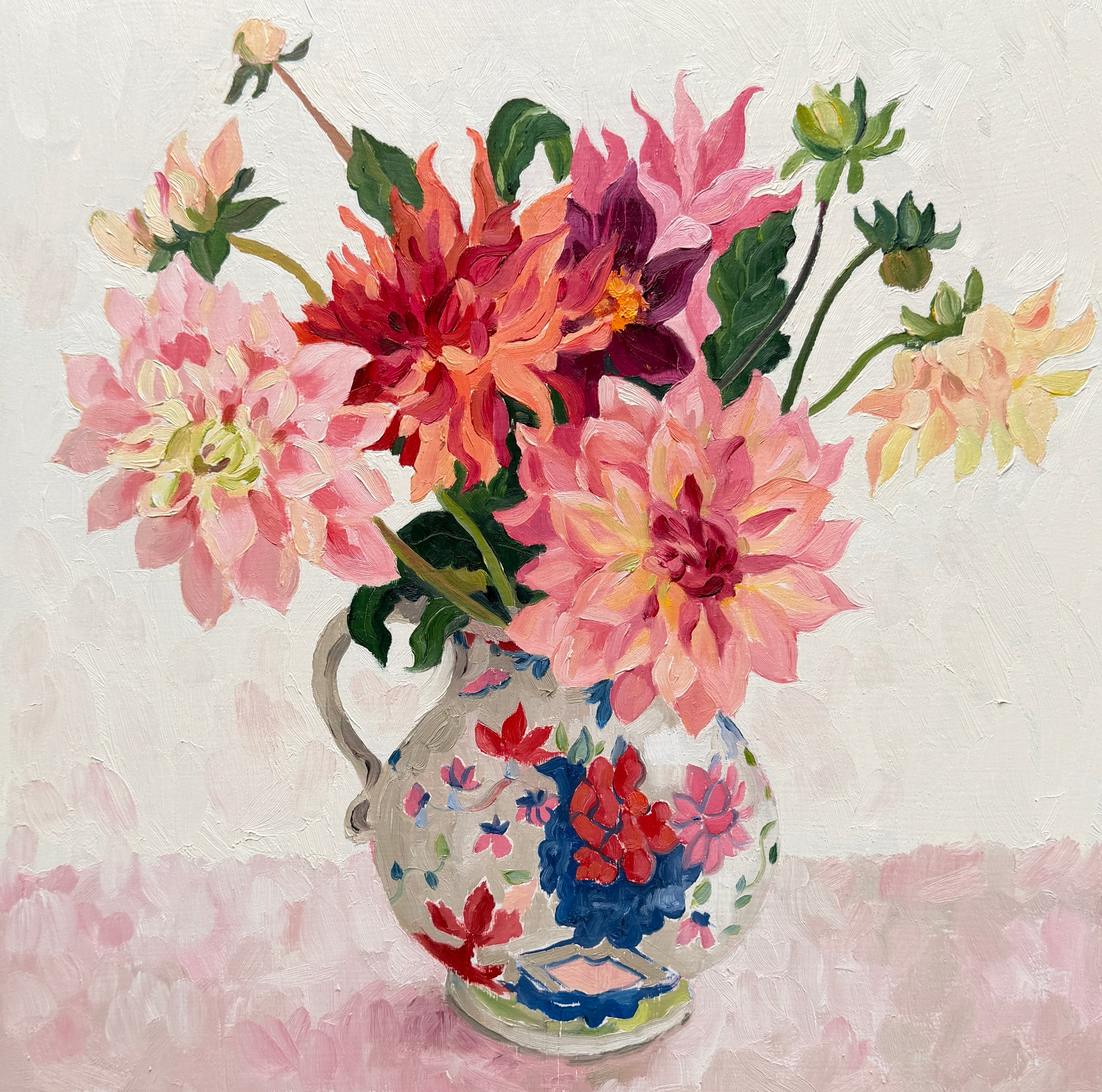 Dahlias in an Ironstone Jug