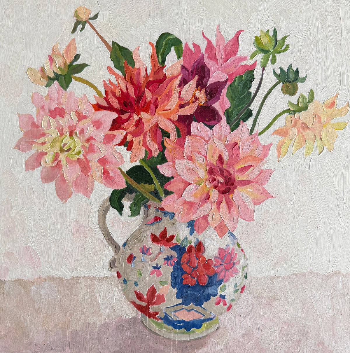 Dahlias in an Ironstone Jug