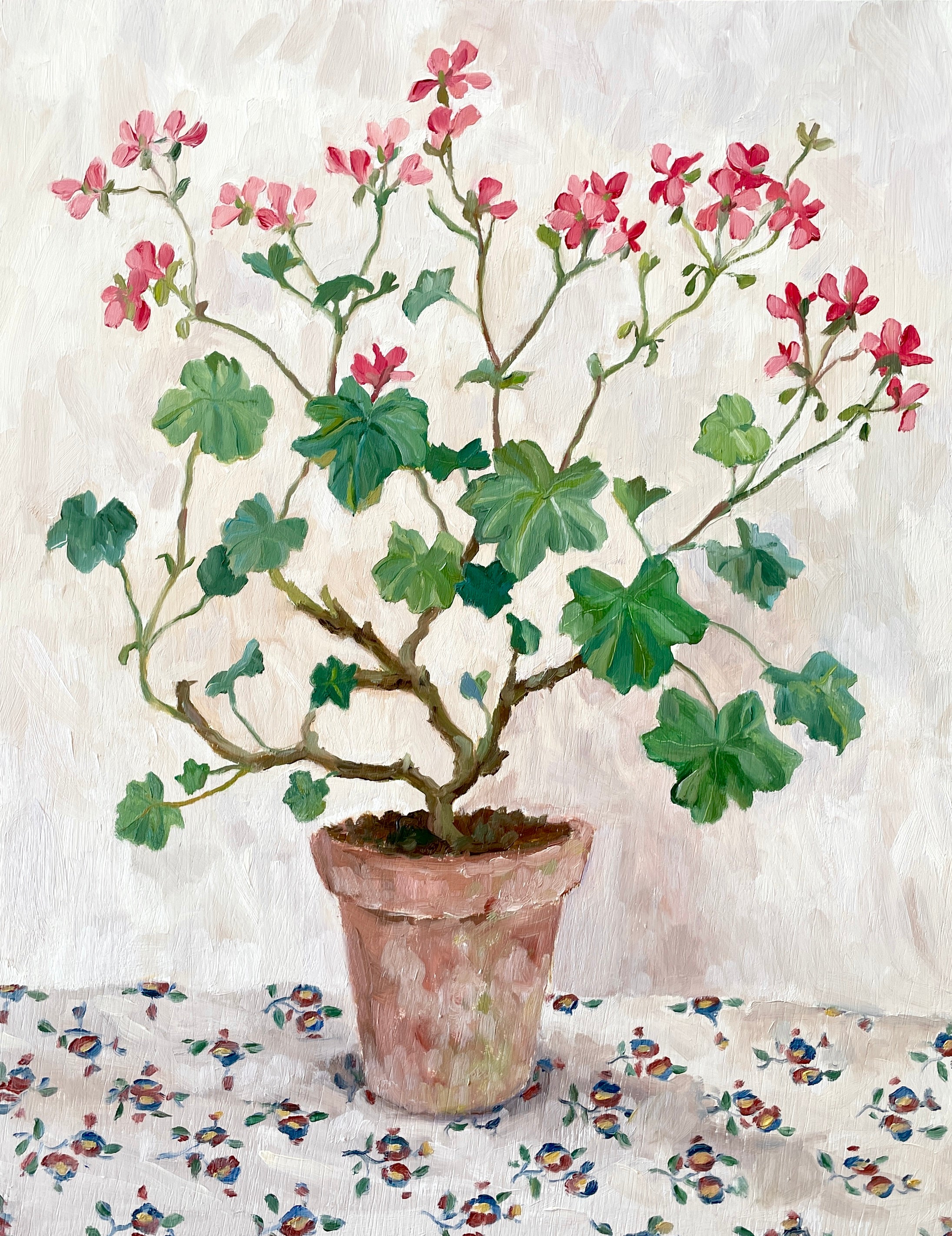 Favourite tablecloth and pelargonium