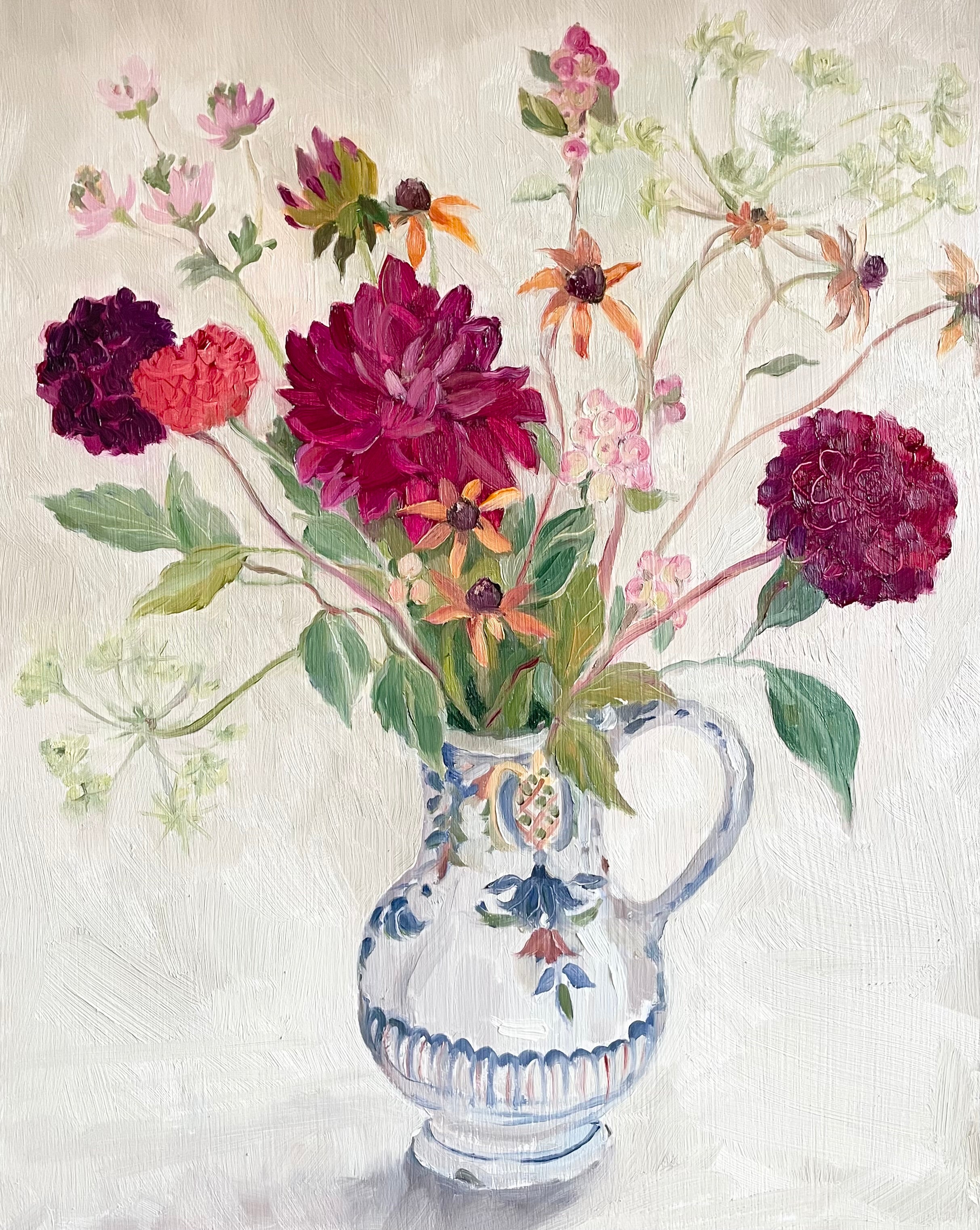 Dahlias in an antique jug