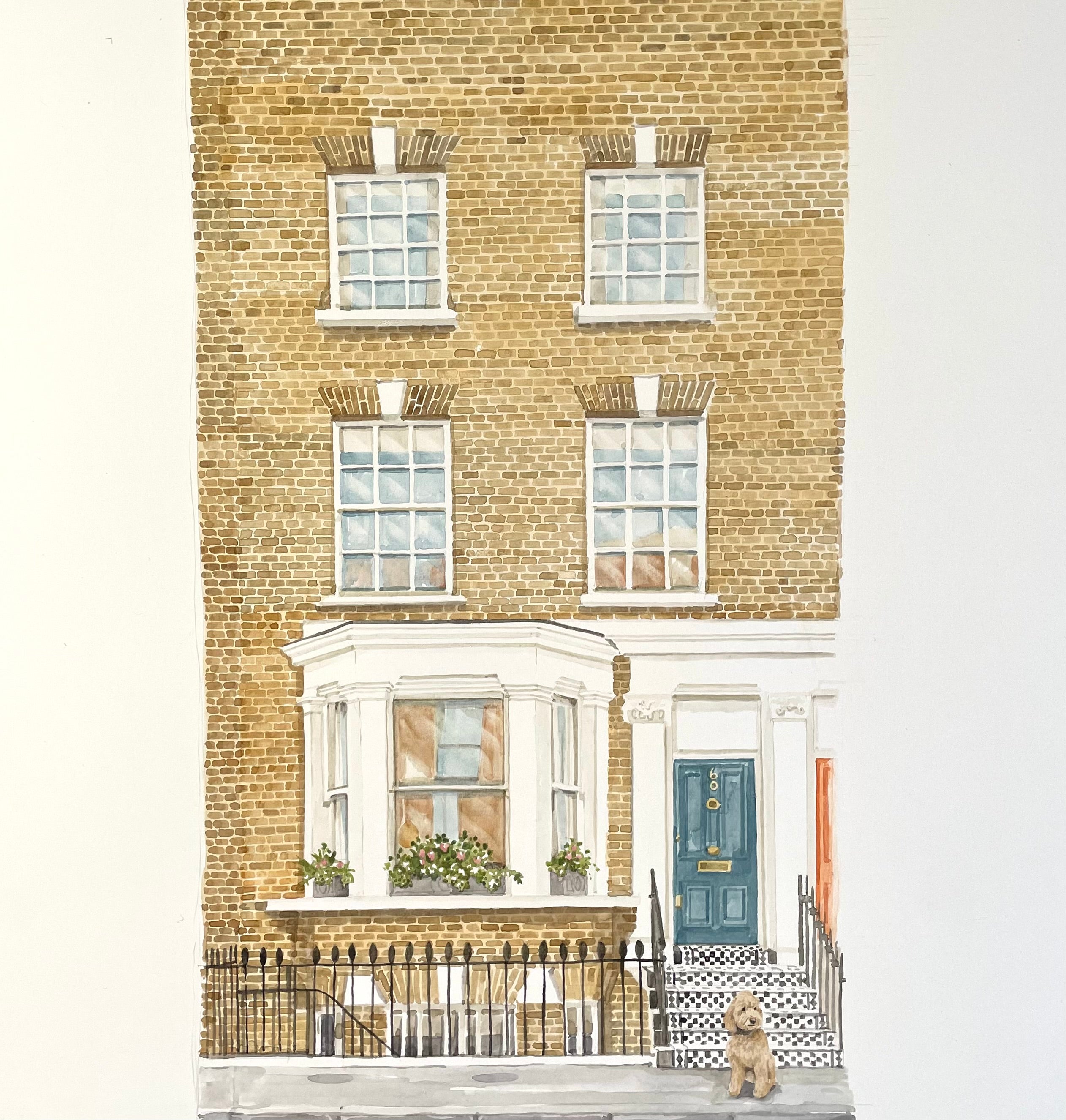 watercolour of a yellow brick house in London
