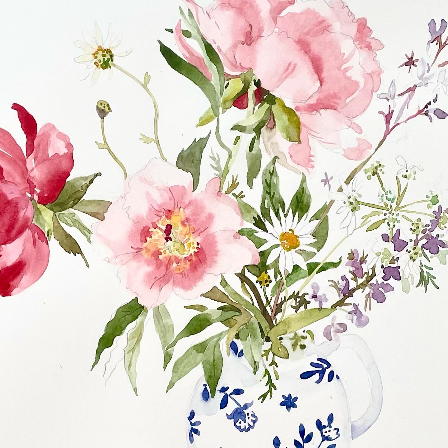 watercolour of peonies