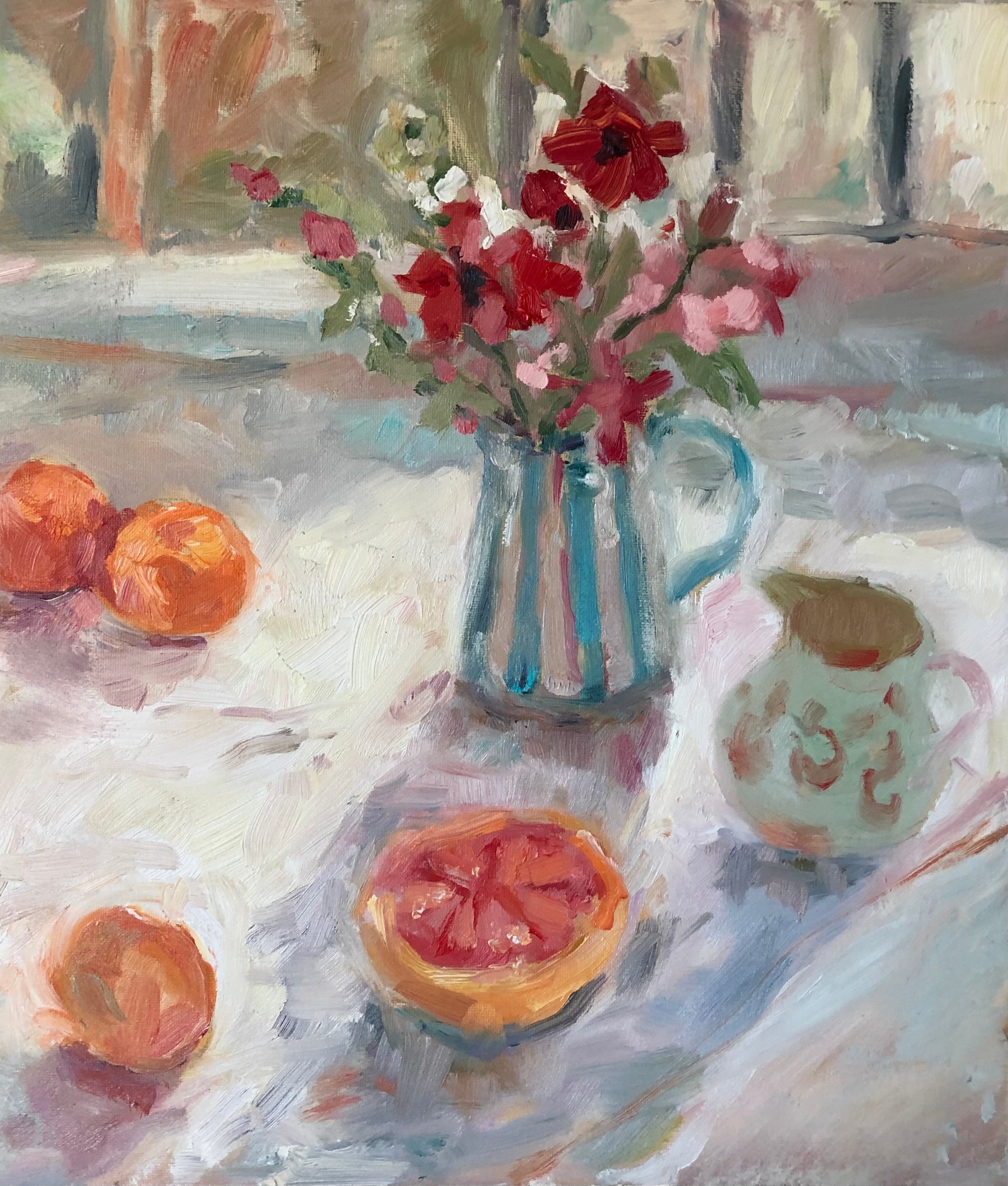 oil painting of flowers and grapefruit 