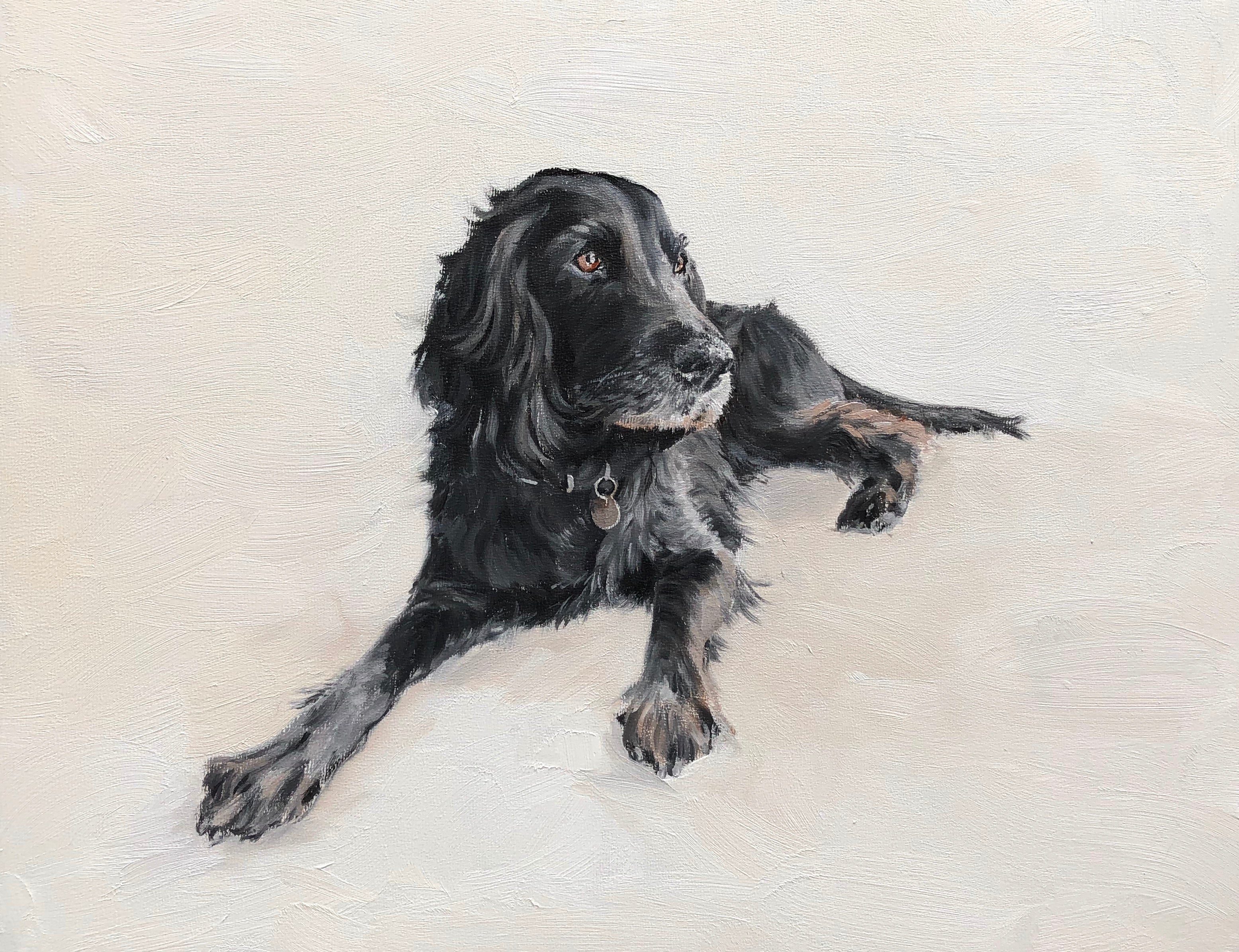 oil painting of a black spaniel