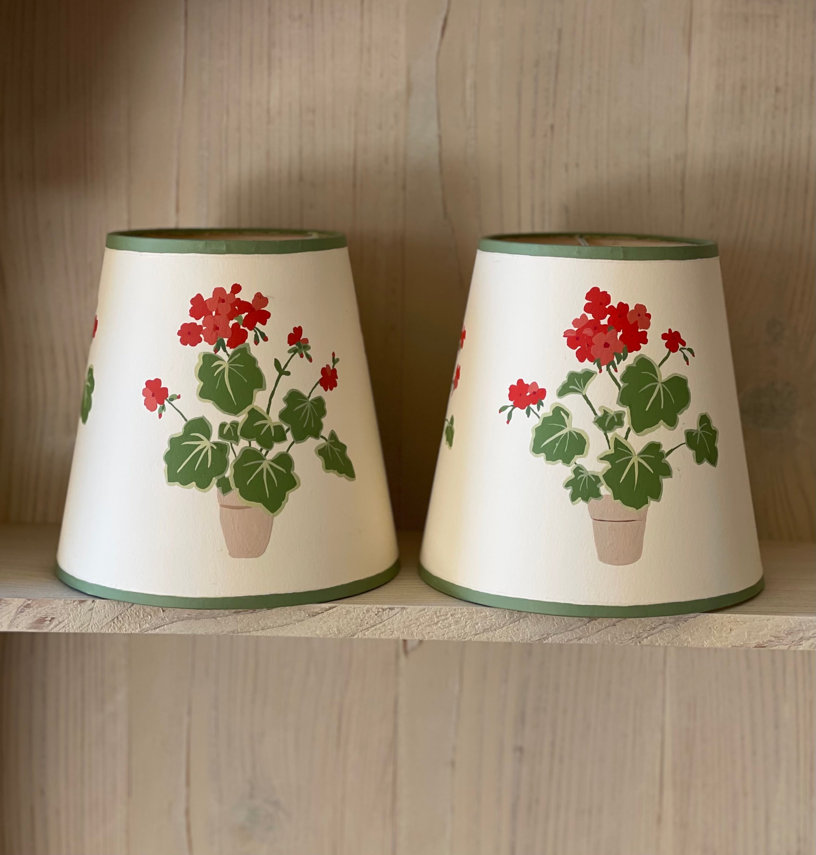 geraniums in pots handpainted card lampshades