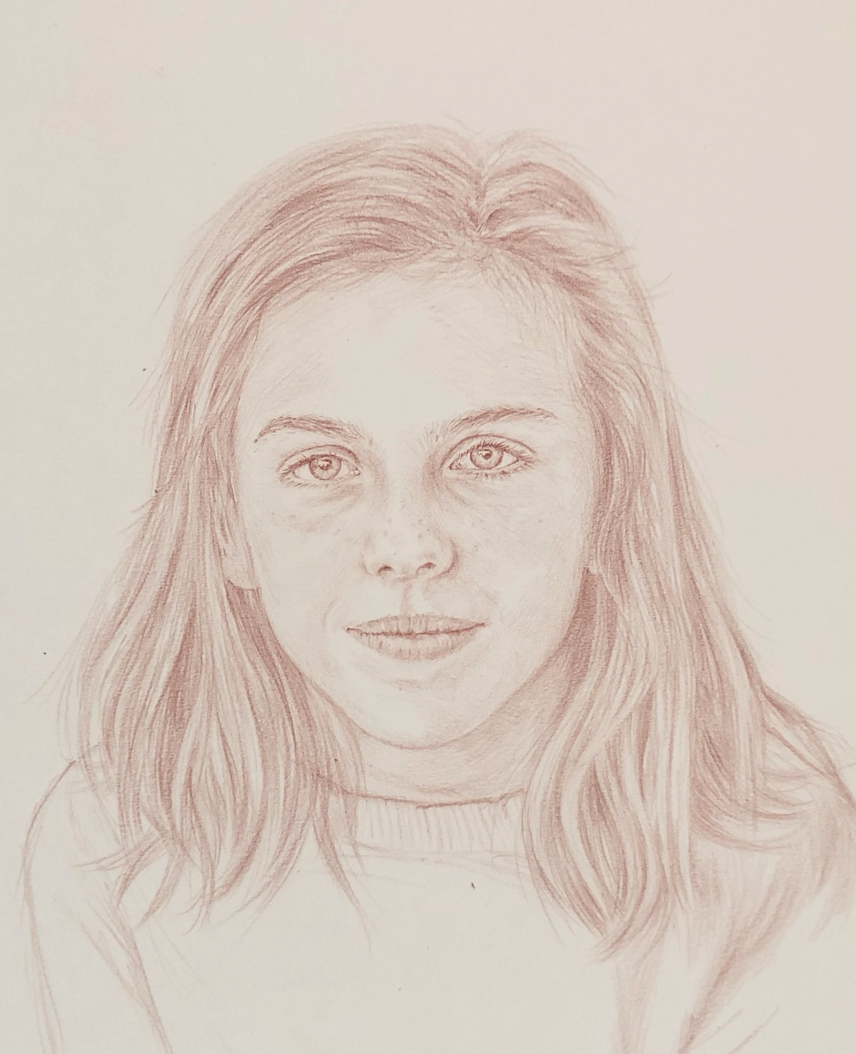 conte crayon drawing of a girl