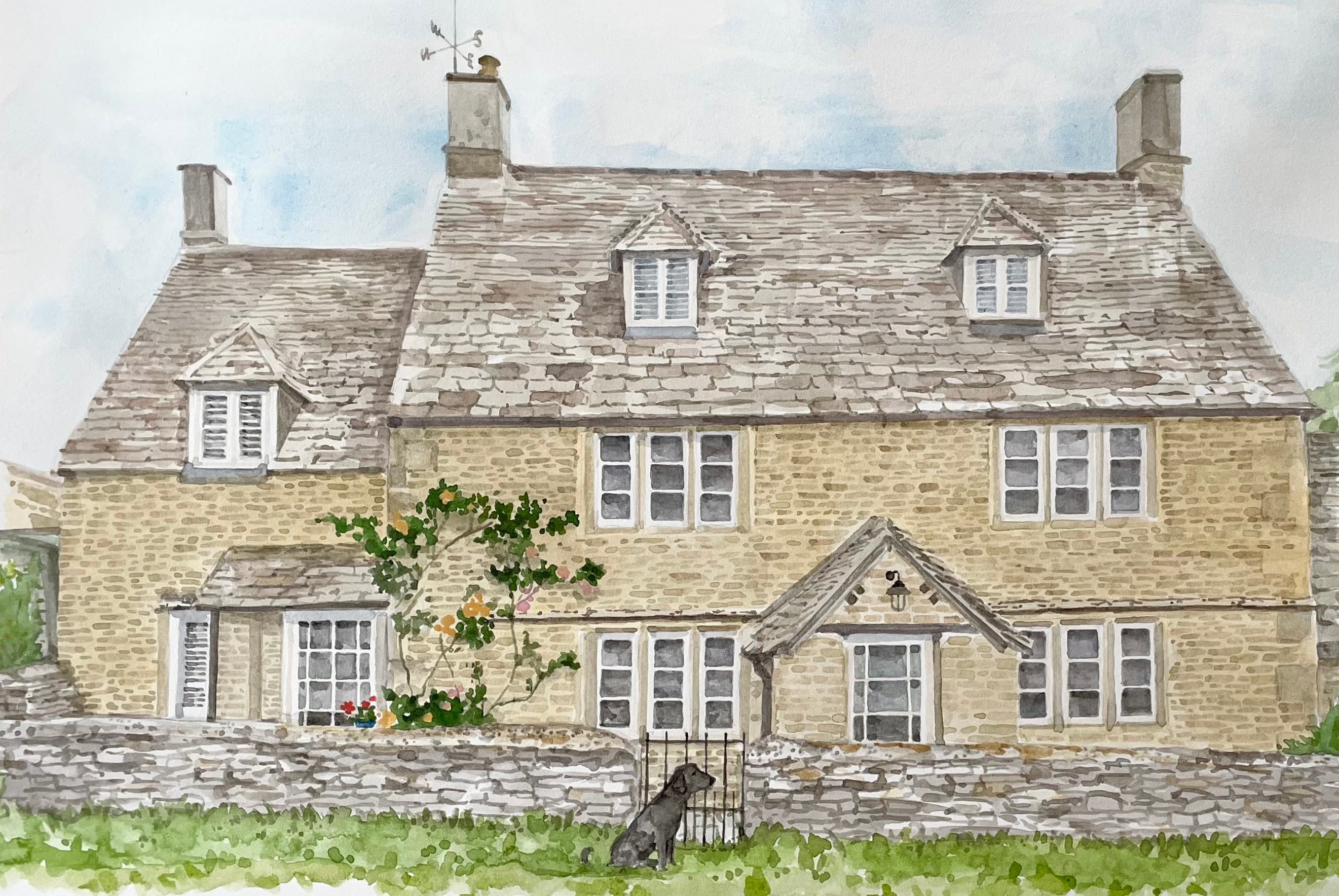 watercolour of a Cotswold House