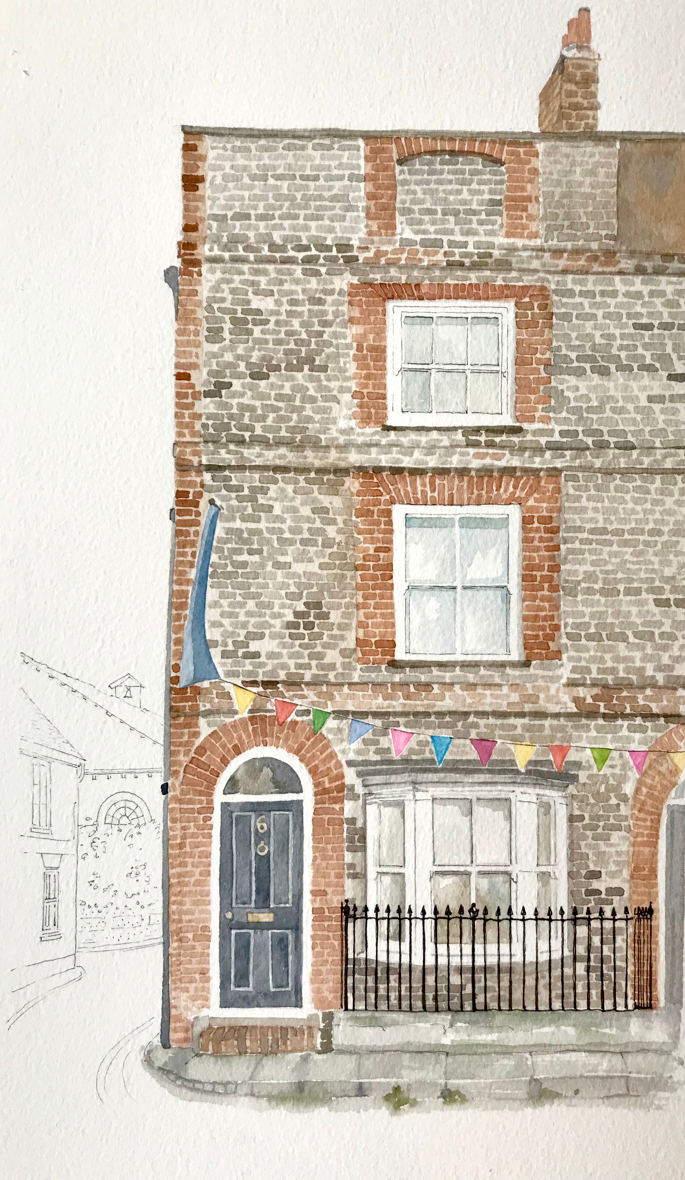 watercolour of a brick house