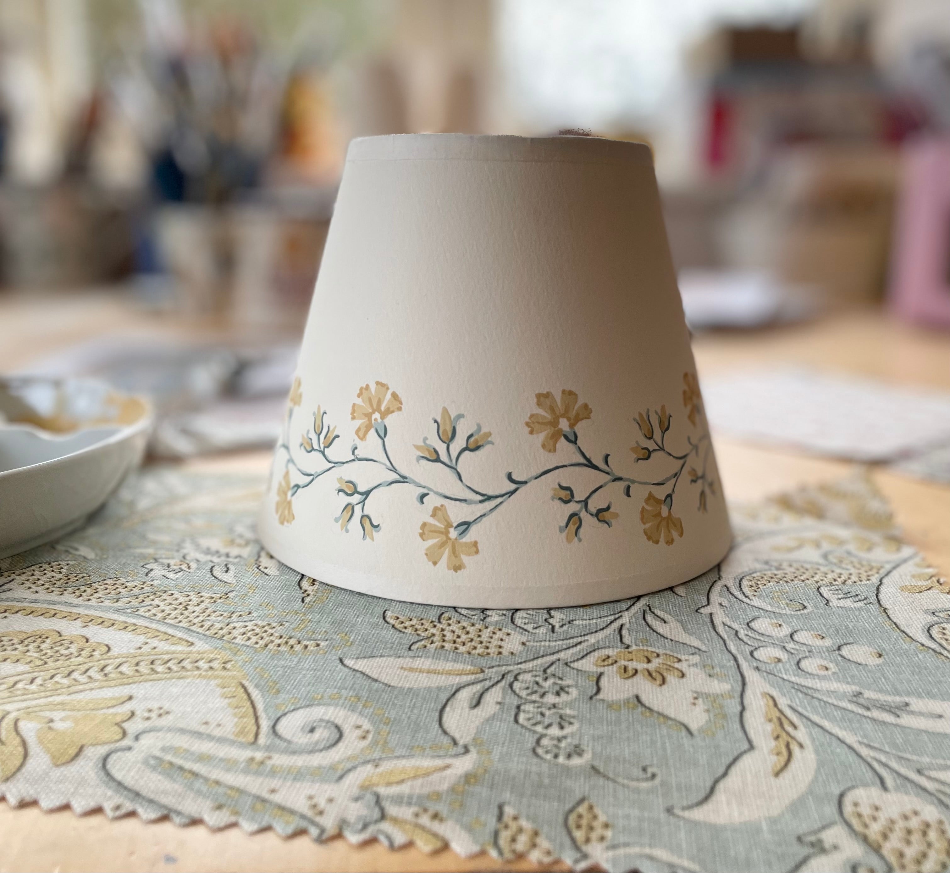 sconces shade handpainted with yellow flowers and teal leaves